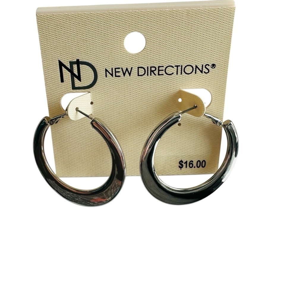 New Directions Shiny Silver Tone Hoop Earrings